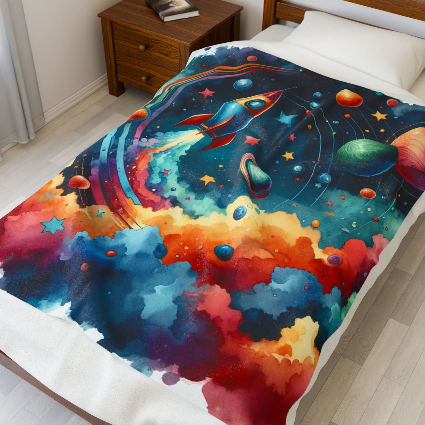 Rocket Beyond the Nebula - Plush Blanket