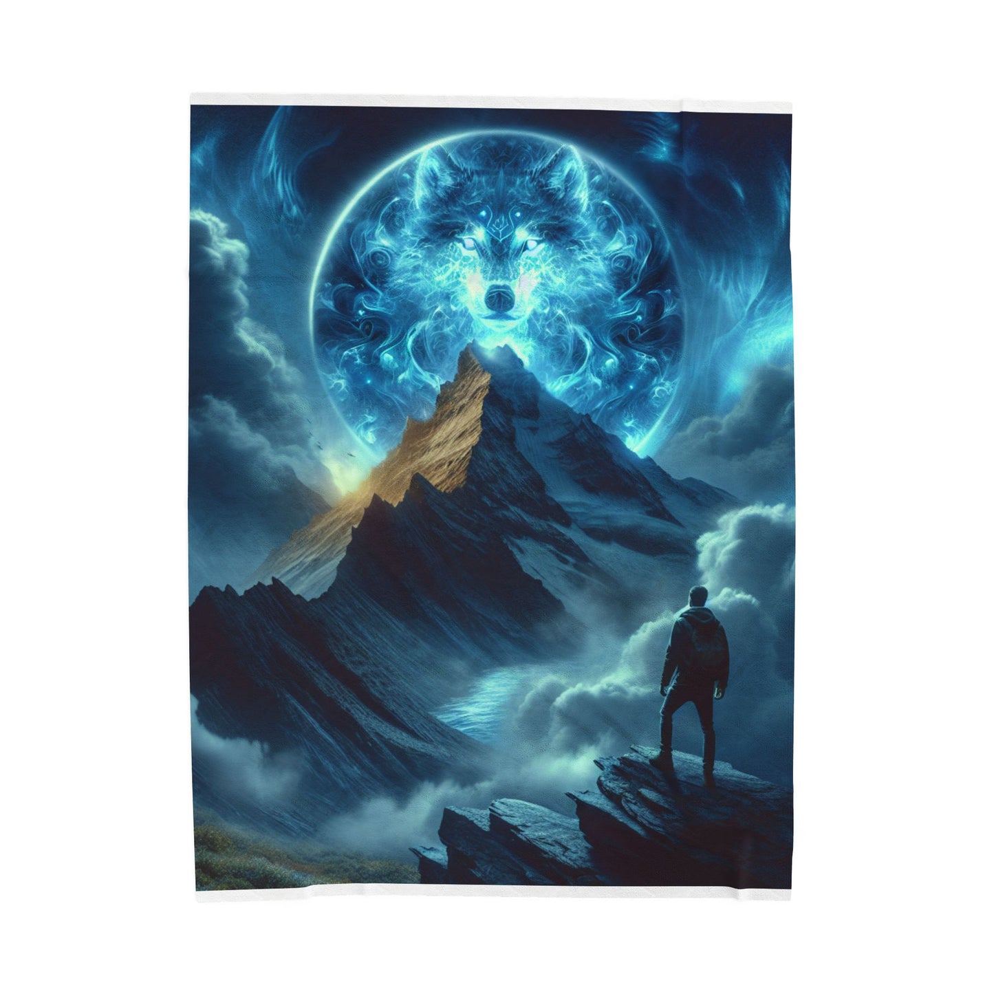 Wolf's Majesty in the Clouds - Plush Blanket