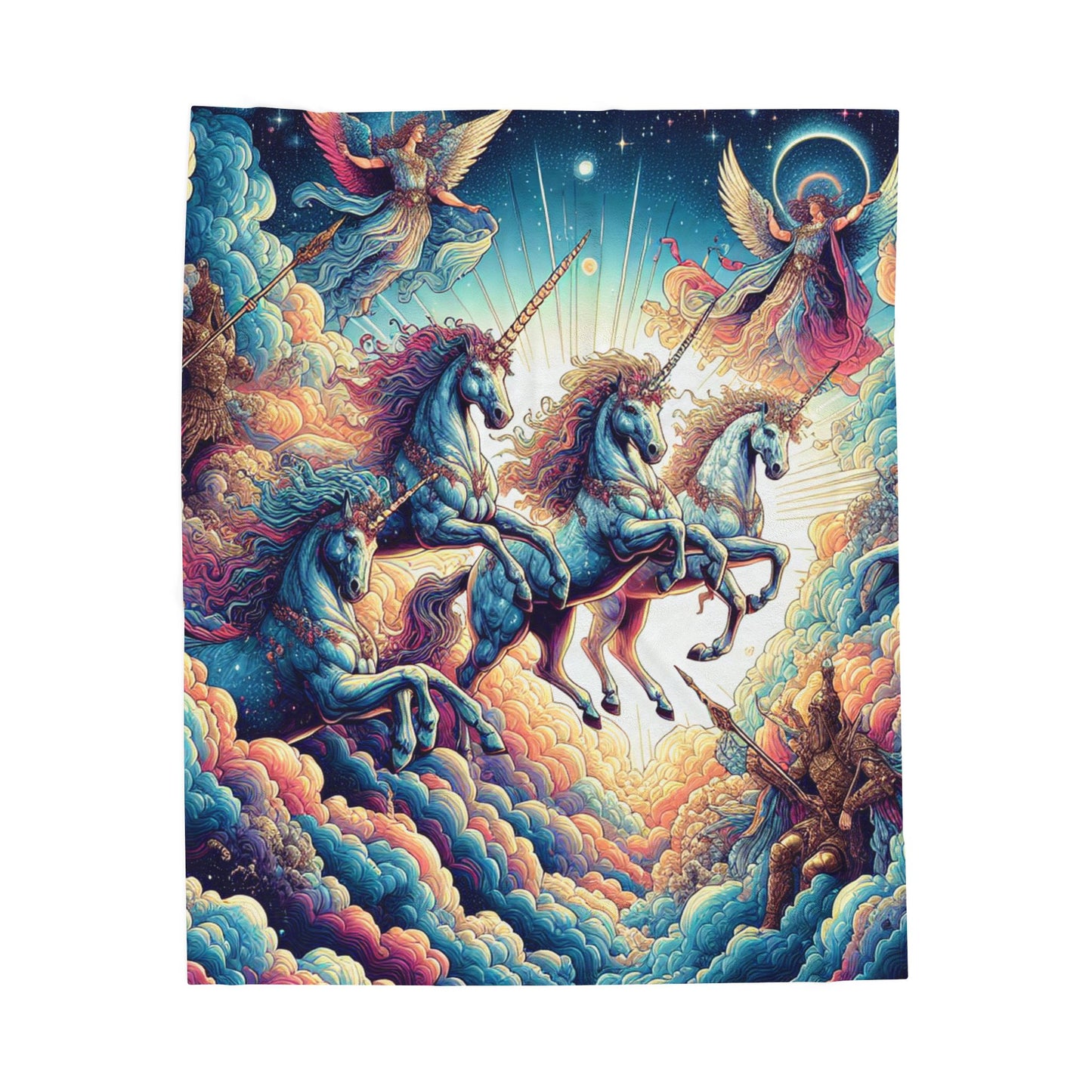 Unicorns in Celestial Dance - Plush Blanket