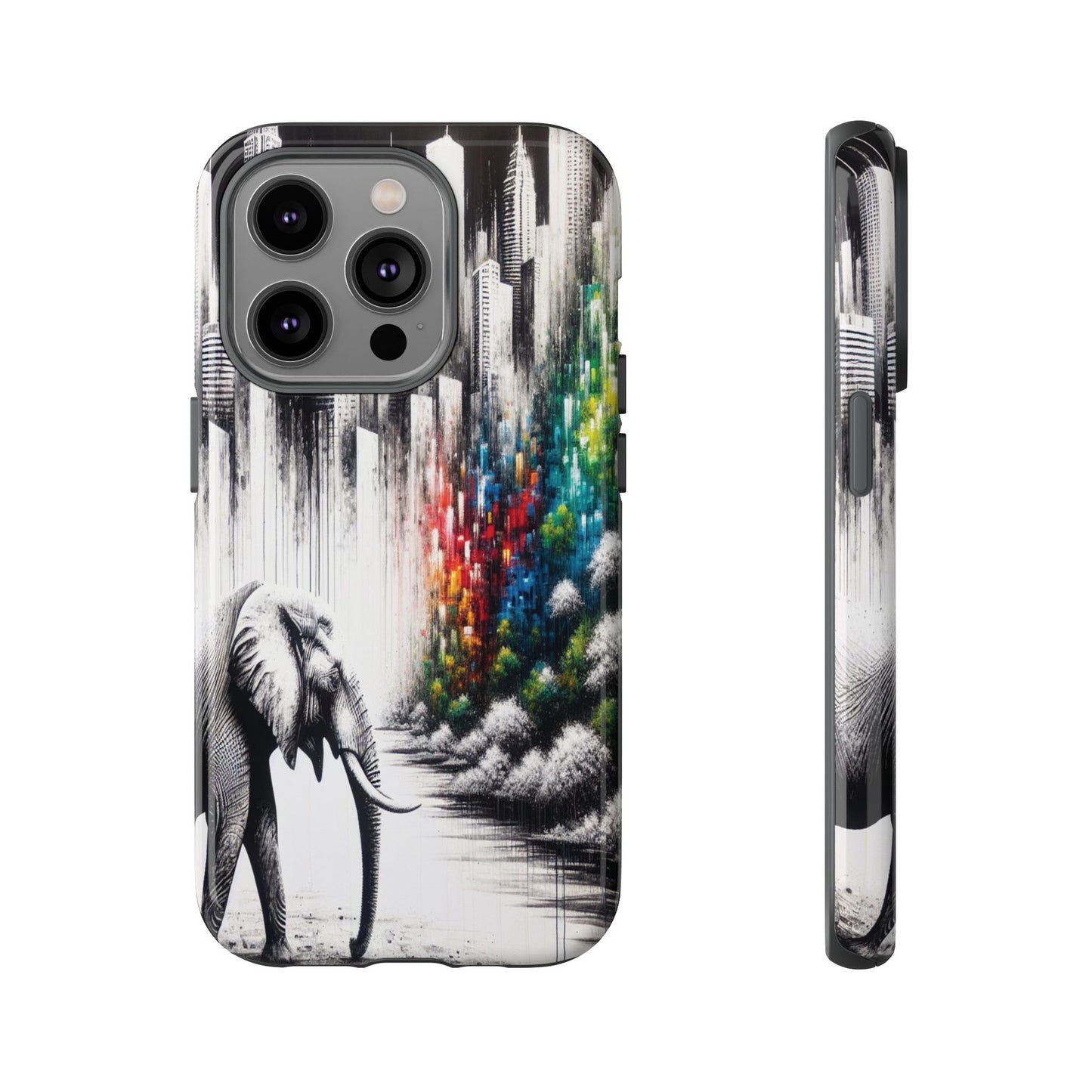 Protective Elephant's Journey Through the Cityscape Iphone Case Compatible With Iphone 16 15 14 - Phone Cover