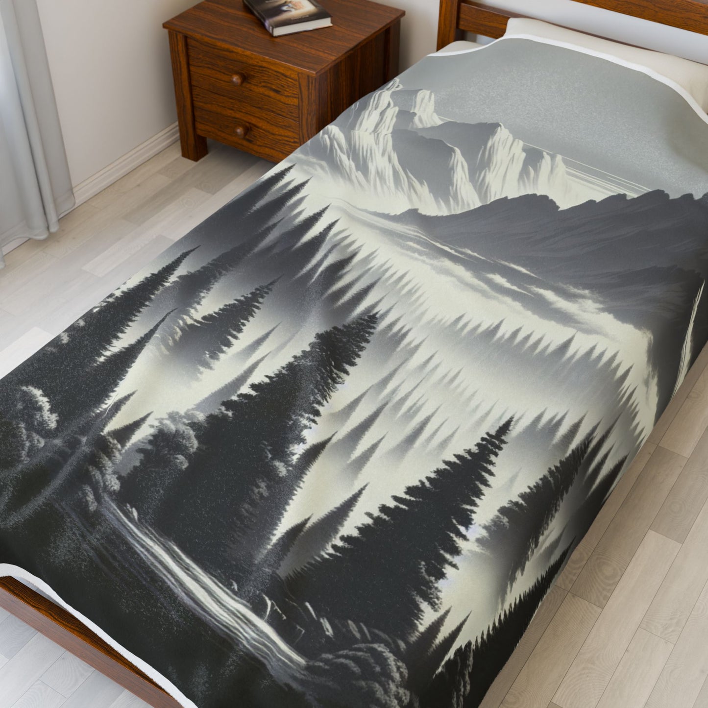 Enigmatic Peaks in Misty Morning - Plush Blanket