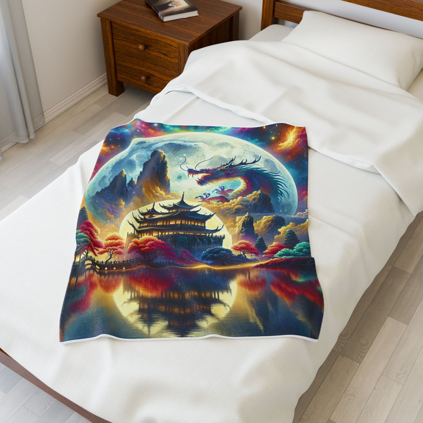 Dragon's Enclave Under the Radiant Moon - Plush Blanket