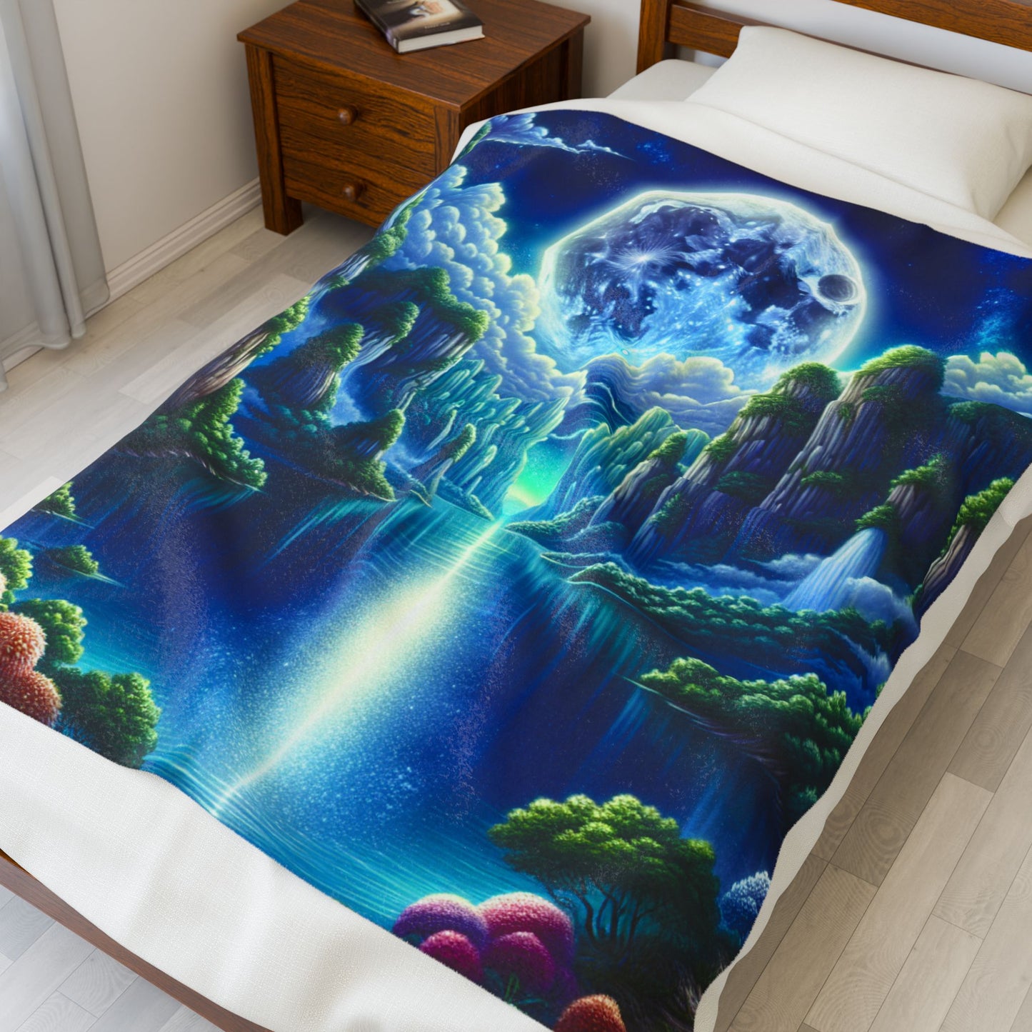Moonlit Realm of Tranquility - Plush Blanket