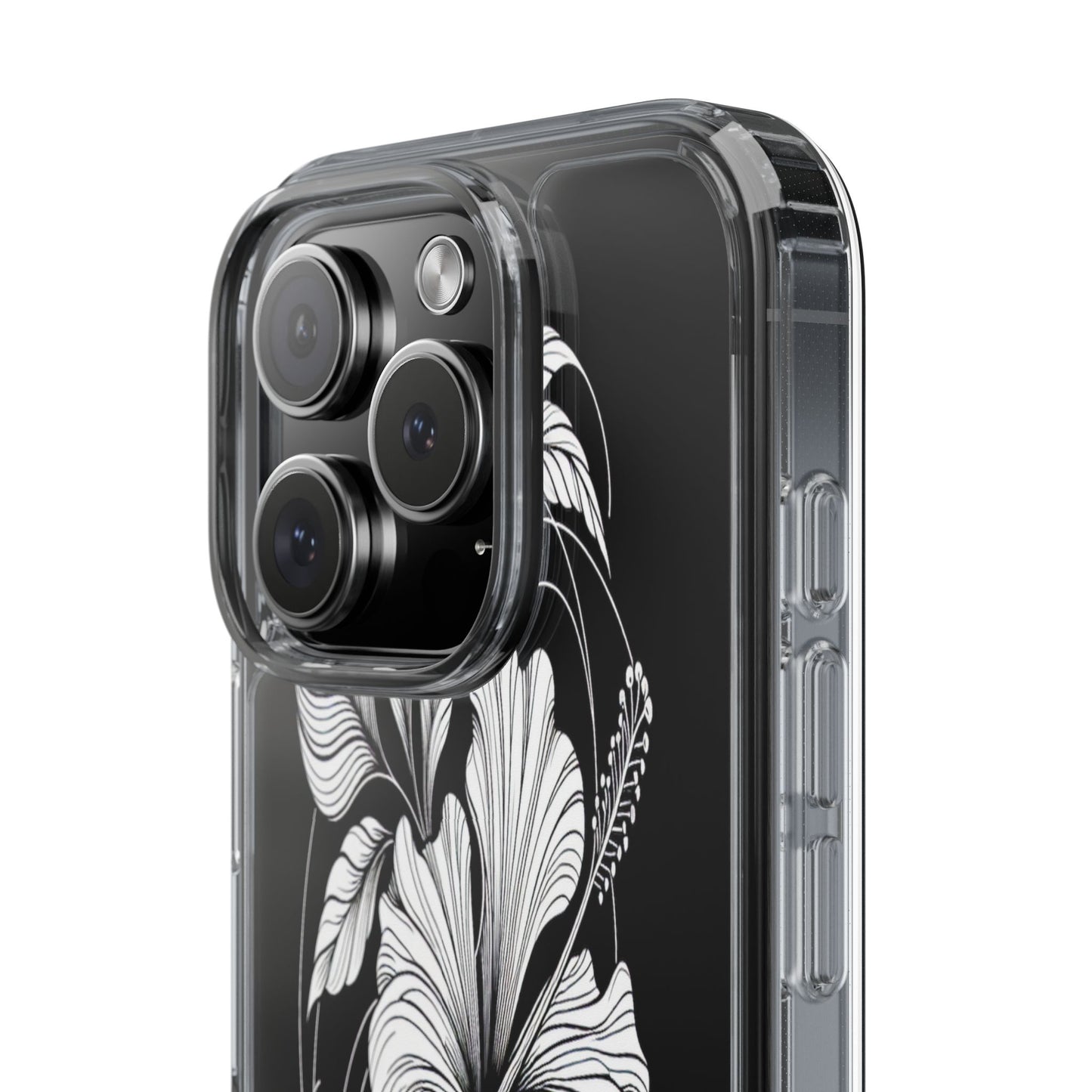 Transparent Hibiscus Design in Black and White Iphone Case Compatible With Iphone 16 15 14 - Clear Phone Cover