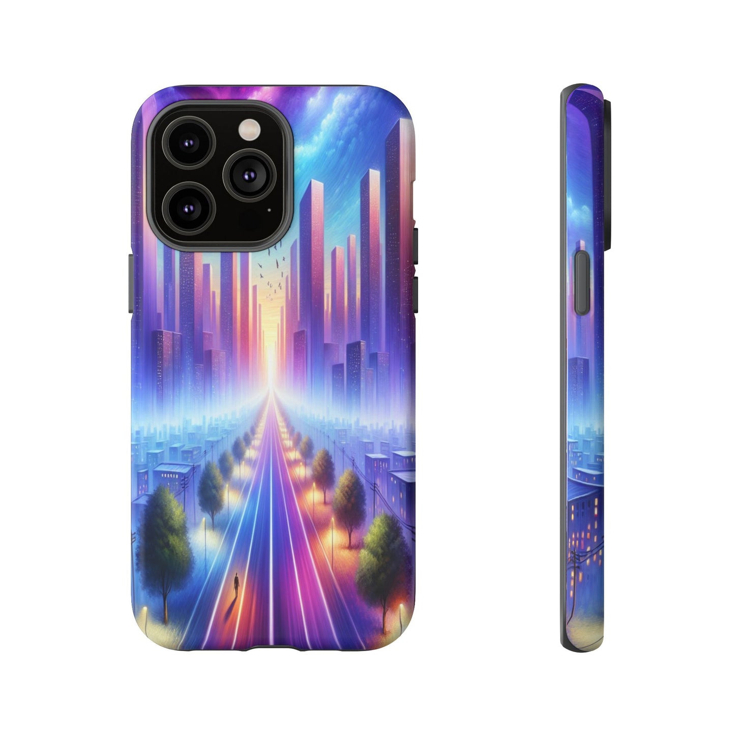 Journey into the Luminous Cityscape - Phone Case