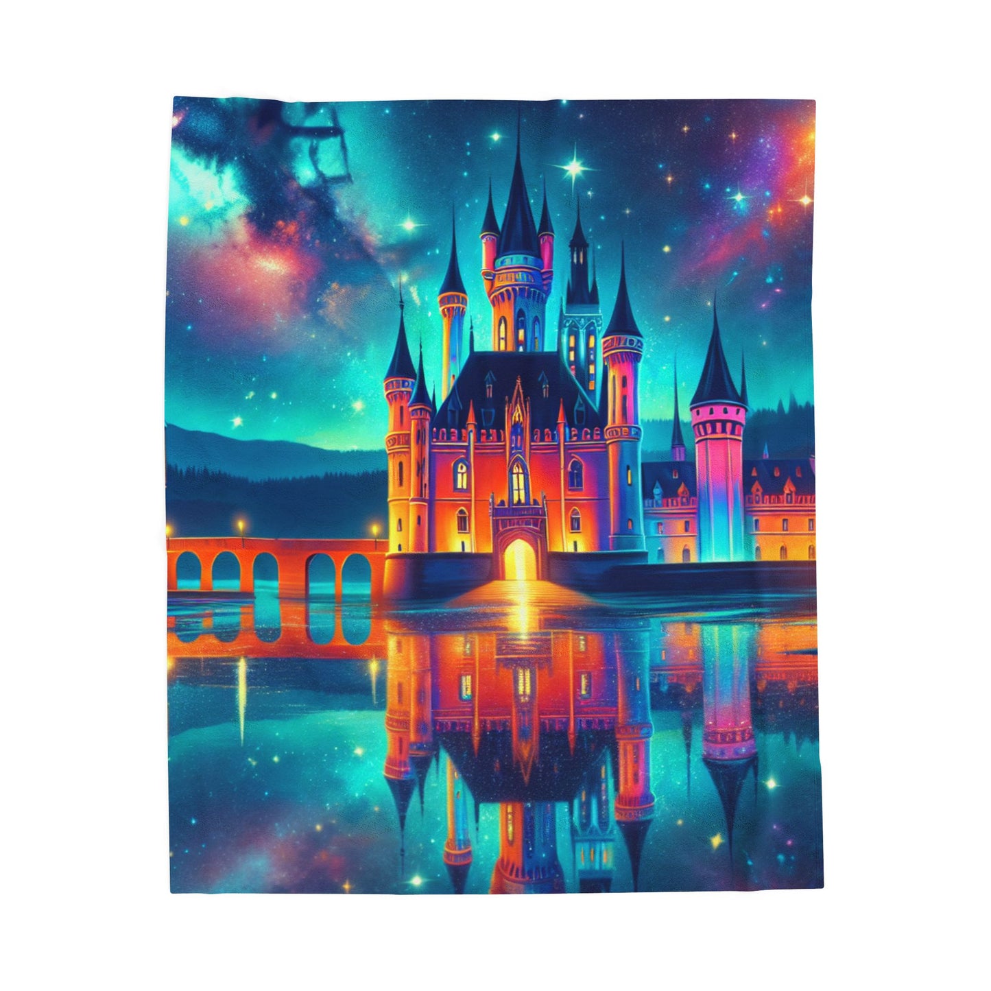 Mystical Fortress Reflections - Plush Blanket