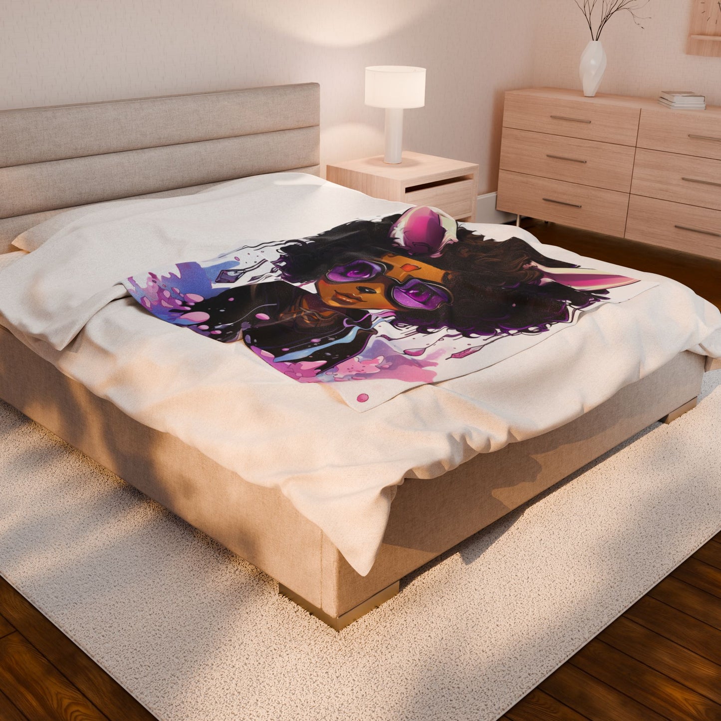 Stylish Melanin Rabbit-Eared Dreamer- Plush Blanket