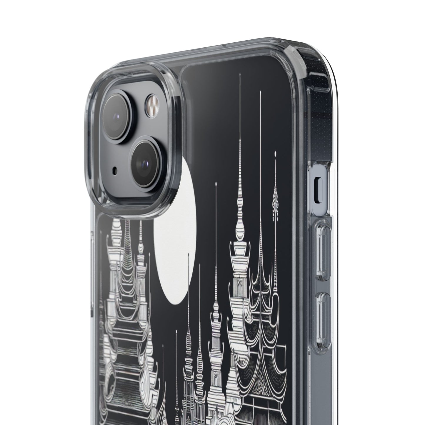 Transparent Temple Silhouette Under Bright Moon Iphone Case Compatible With Iphone 16 15 14 - Clear Phone Cover