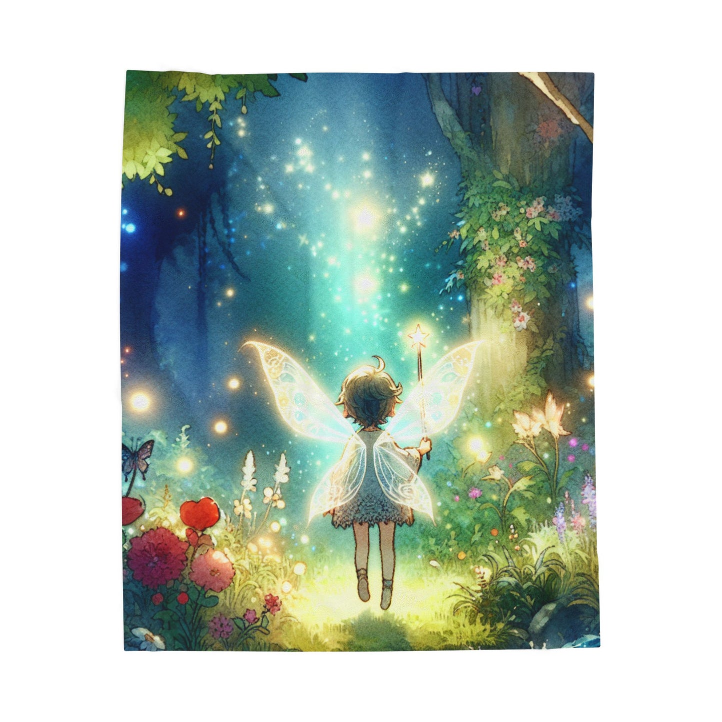 Fairy Wanders Through Enchanted Forest - Plush Blanket