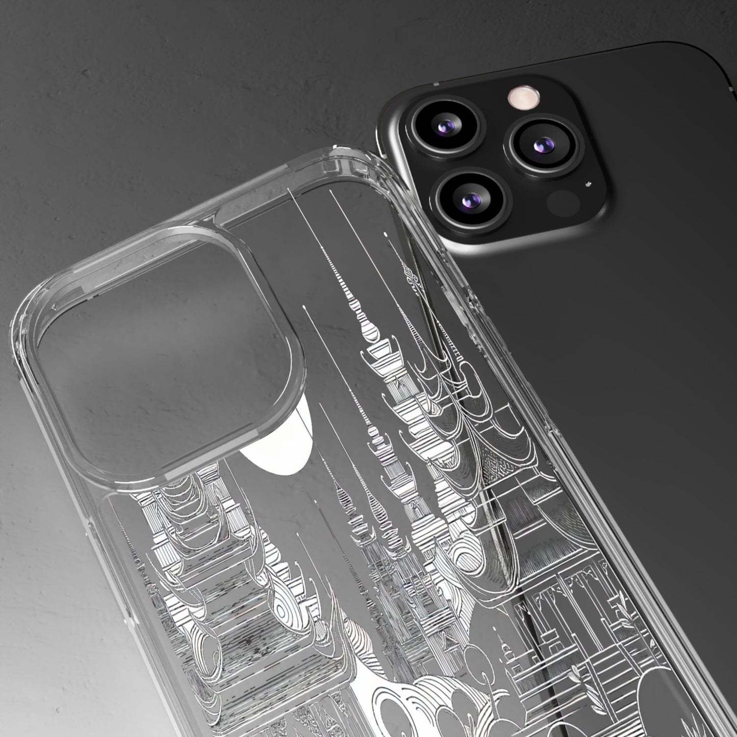 Transparent Temple Silhouette Under Bright Moon Iphone Case Compatible With Iphone 16 15 14 - Clear Phone Cover