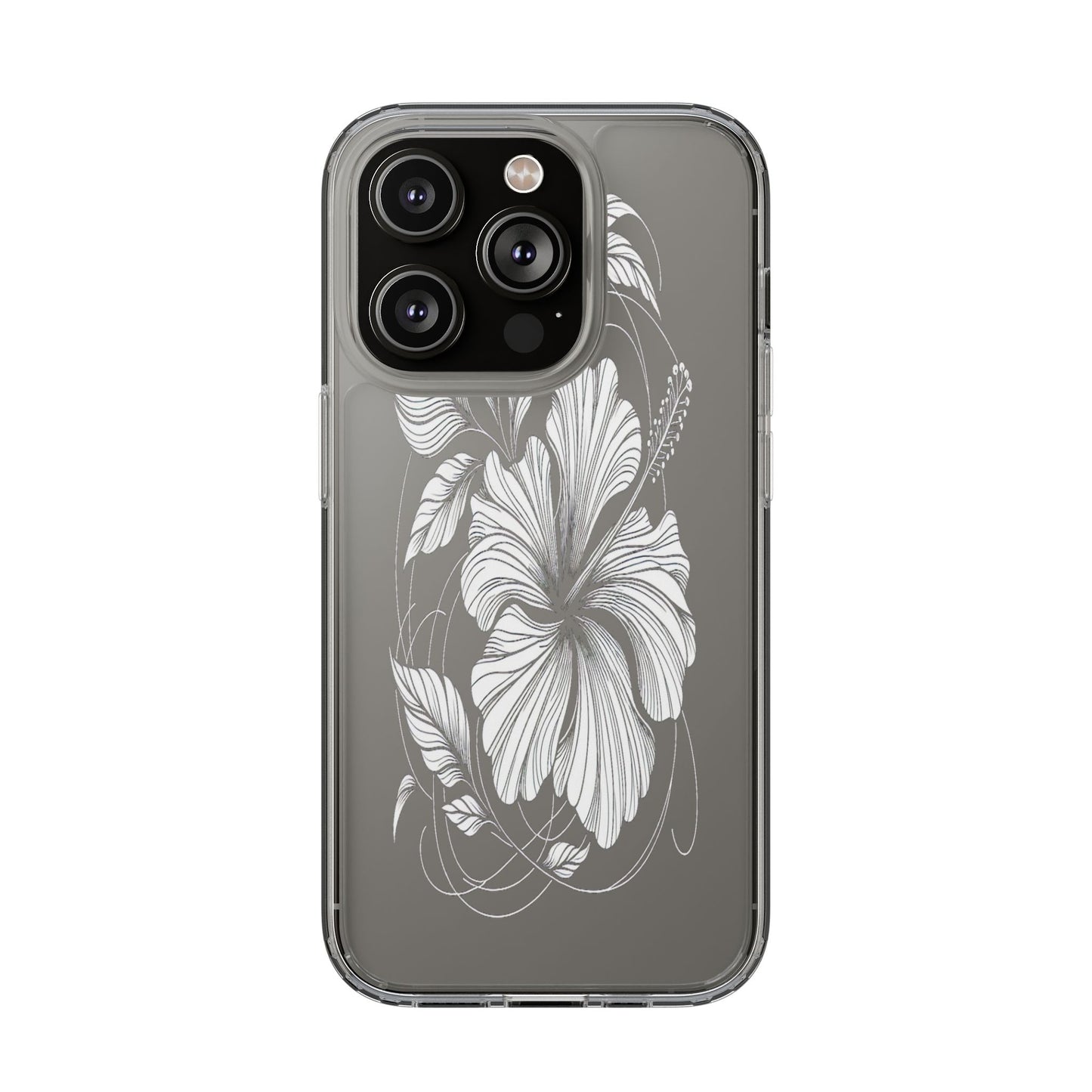 Transparent Hibiscus Design in Black and White Iphone Case Compatible With Iphone 16 15 14 - Clear Phone Cover