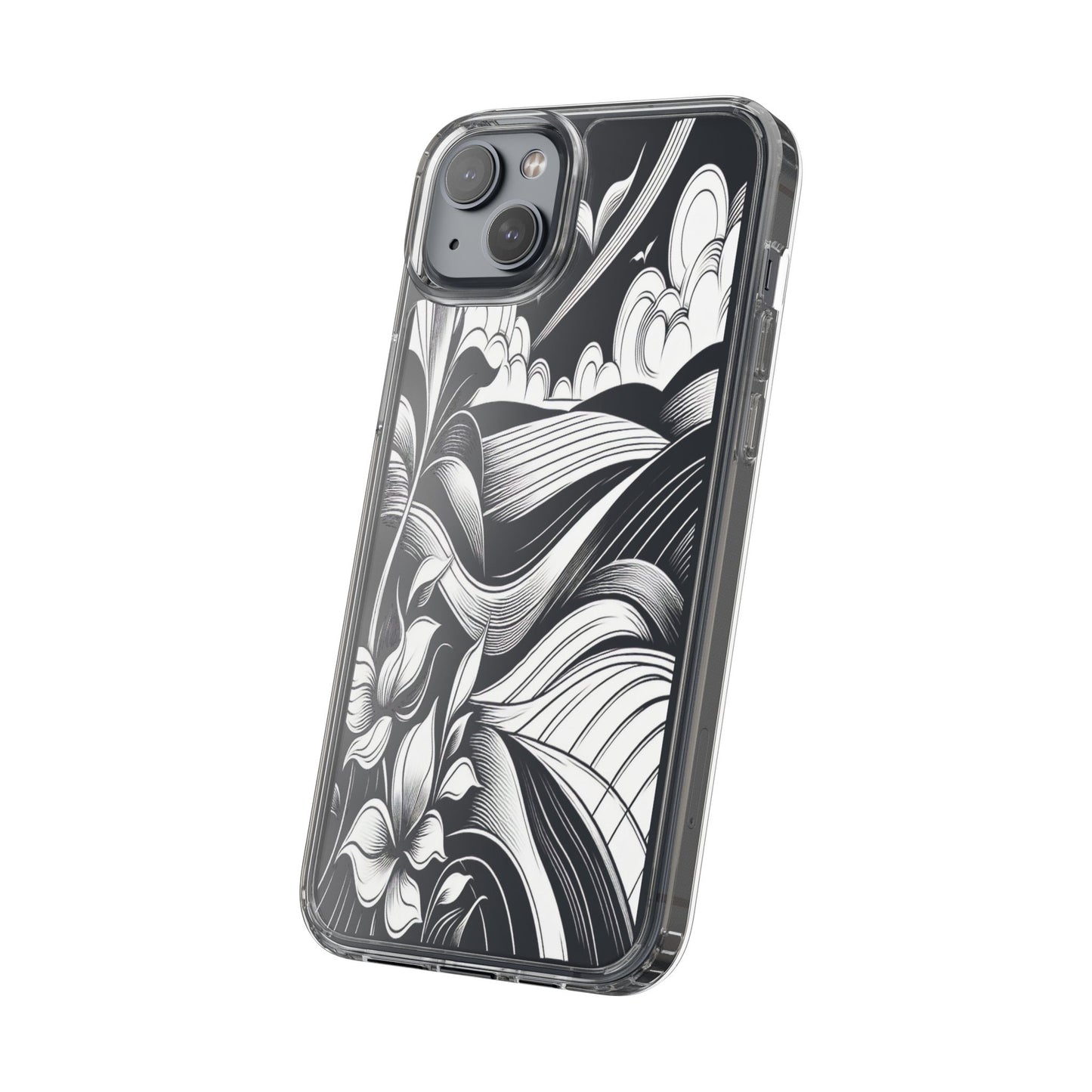 Transparent Curved Lines and Petals Iphone Case Compatible With Iphone 16 15 14 - Clear Phone Cover