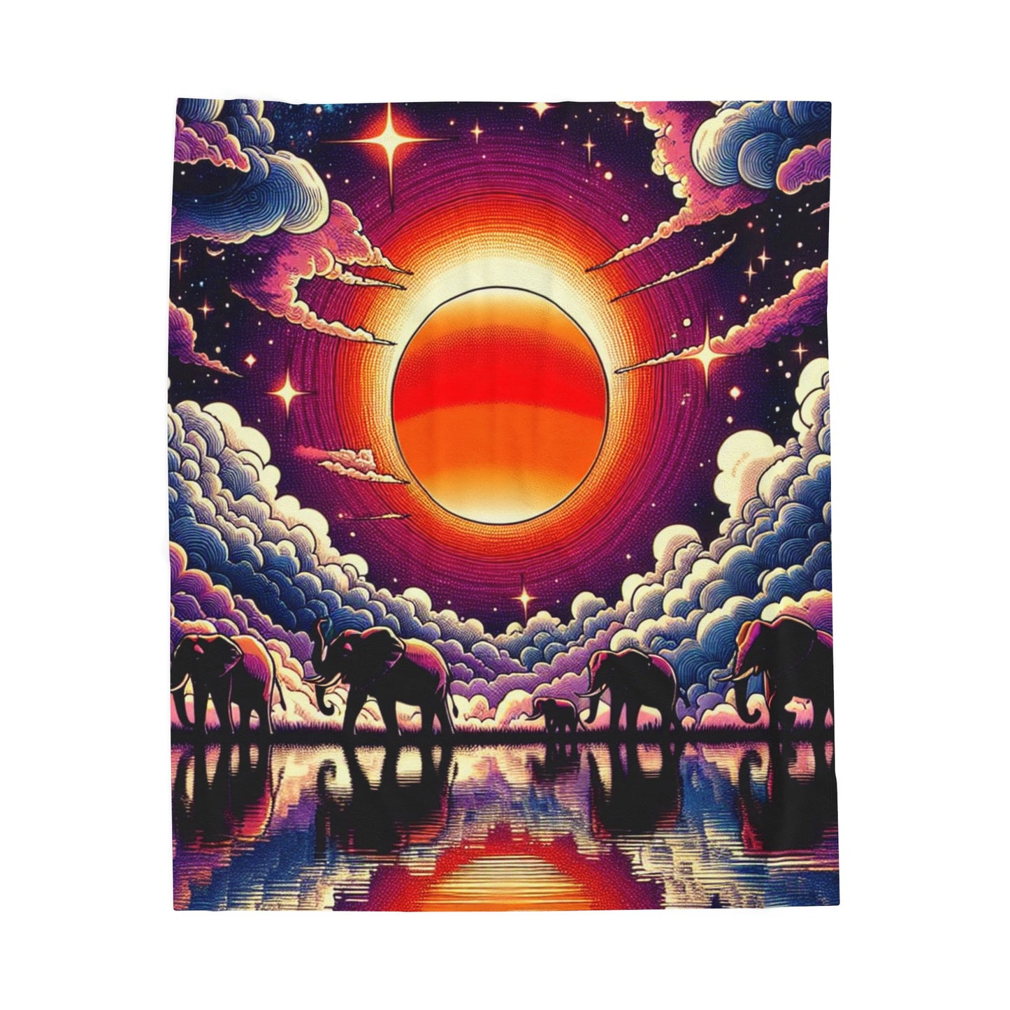 Elephant Odyssey Under Celestial Sphere - Plush Blanket