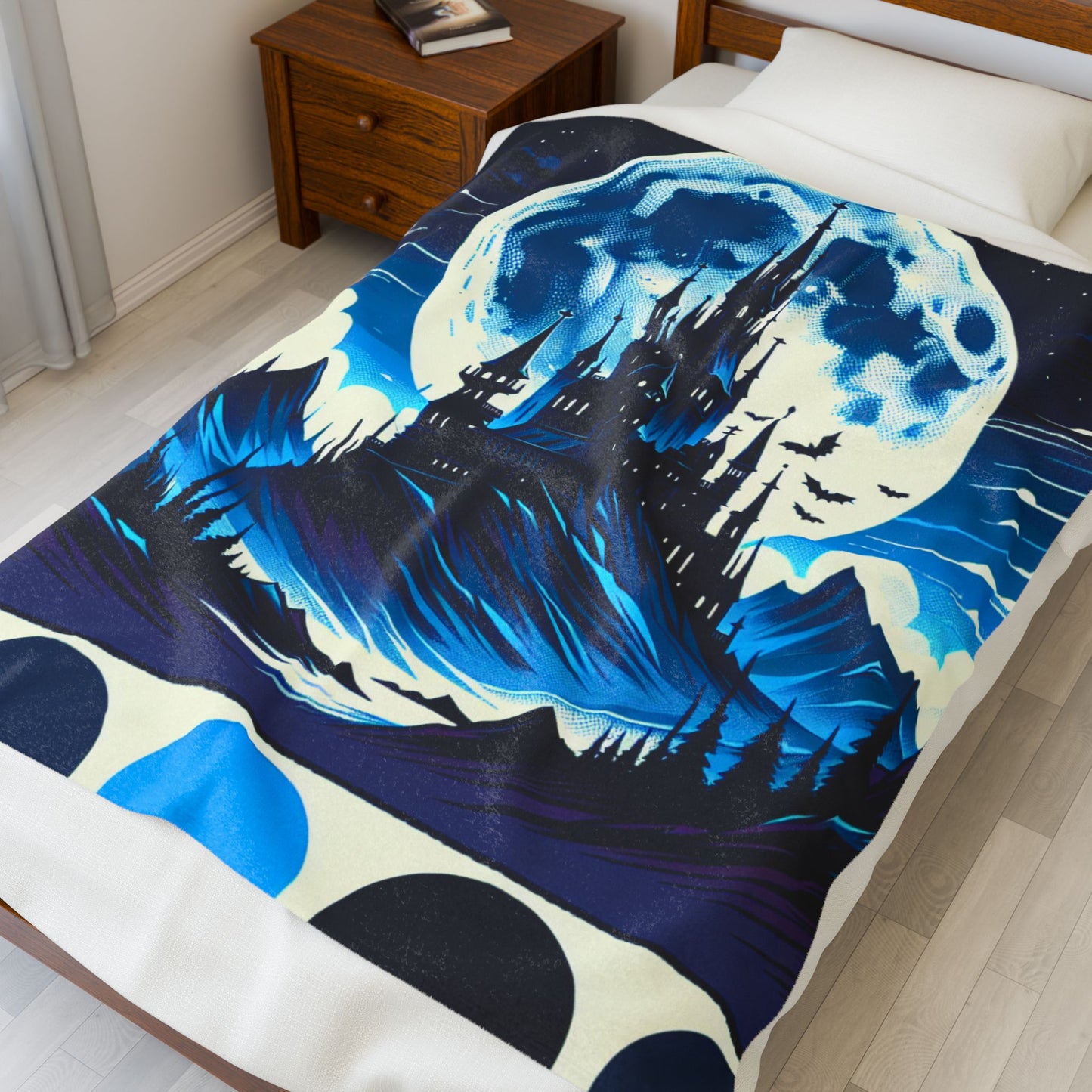 Moonlit Castle in the Mountains - Plush Blanket