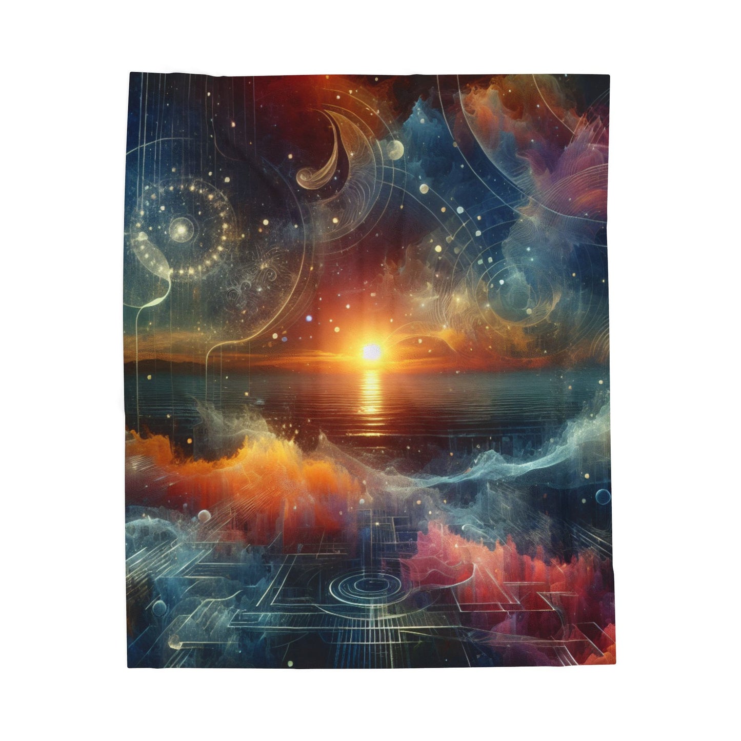 Digital Waves at Dawn - Plush Blanket