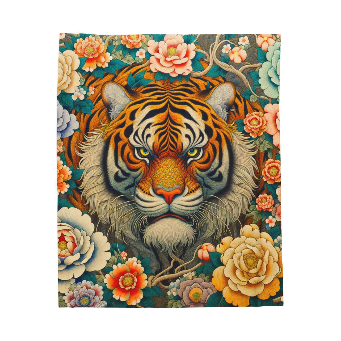 Tiger's Realm in Bloom - Plush Blanket