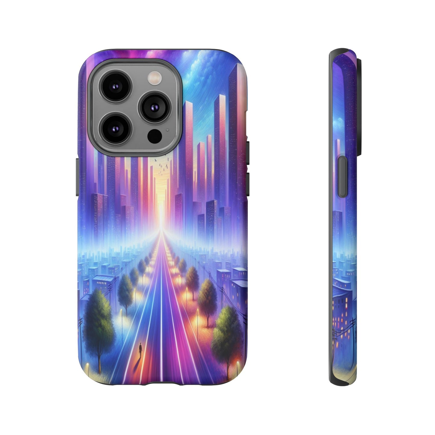 Journey into the Luminous Cityscape - Phone Case