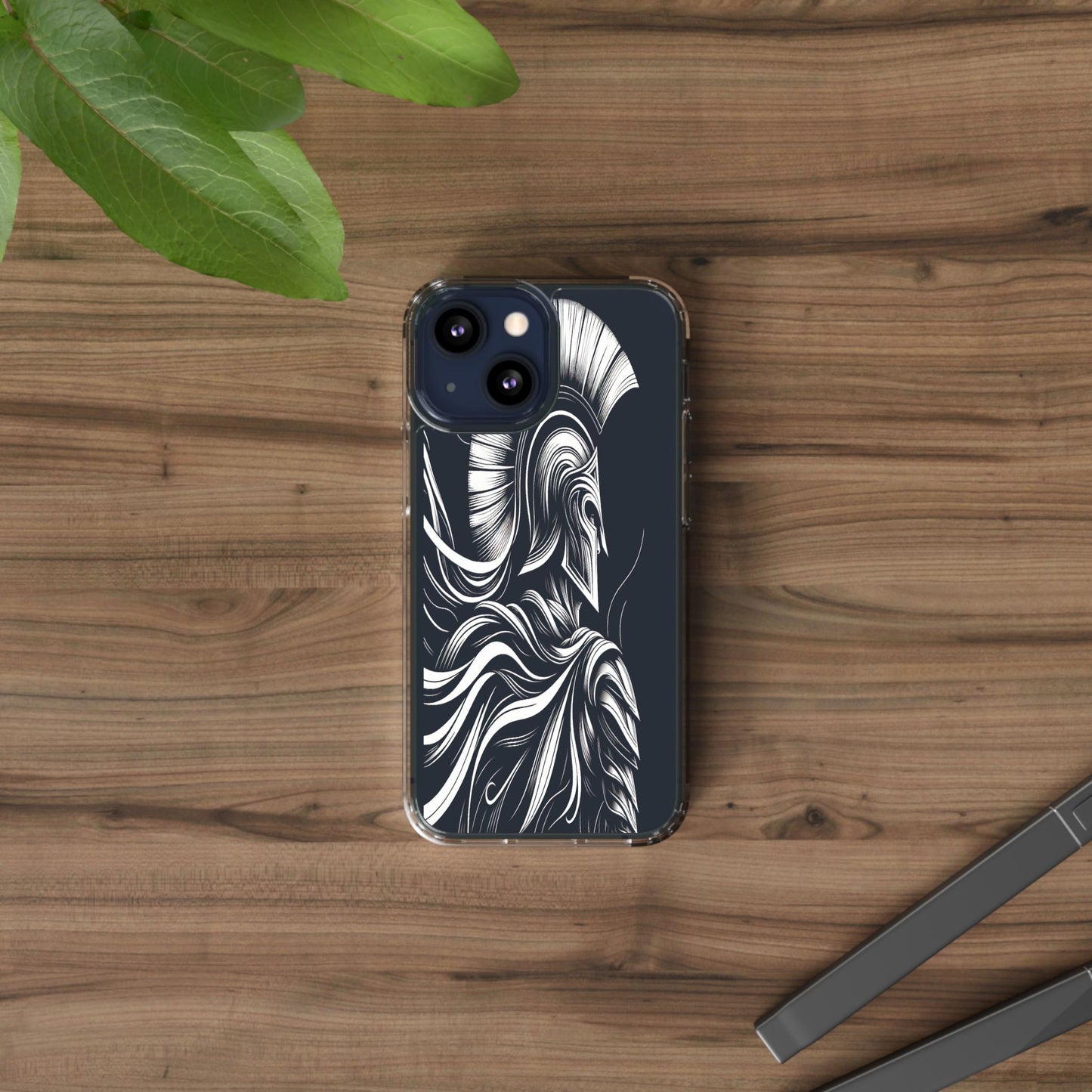 Transparent Helmeted Sentinel in Monochrome Motion Iphone Case Compatible With Iphone 16 15 14 - Clear Phone Cover