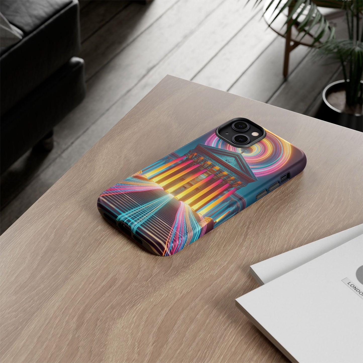 Illuminated Landmark with Colorful Trails - Phone Case