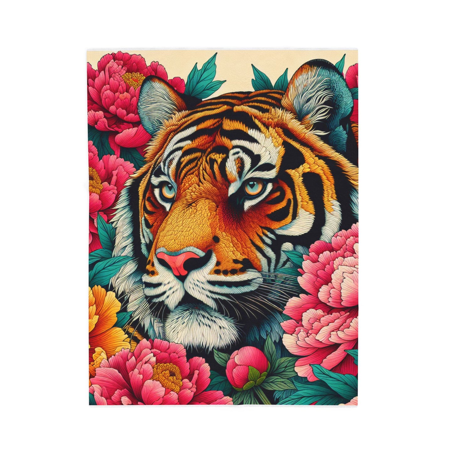 Tiger Amidst Blossoms - Plush Blanket