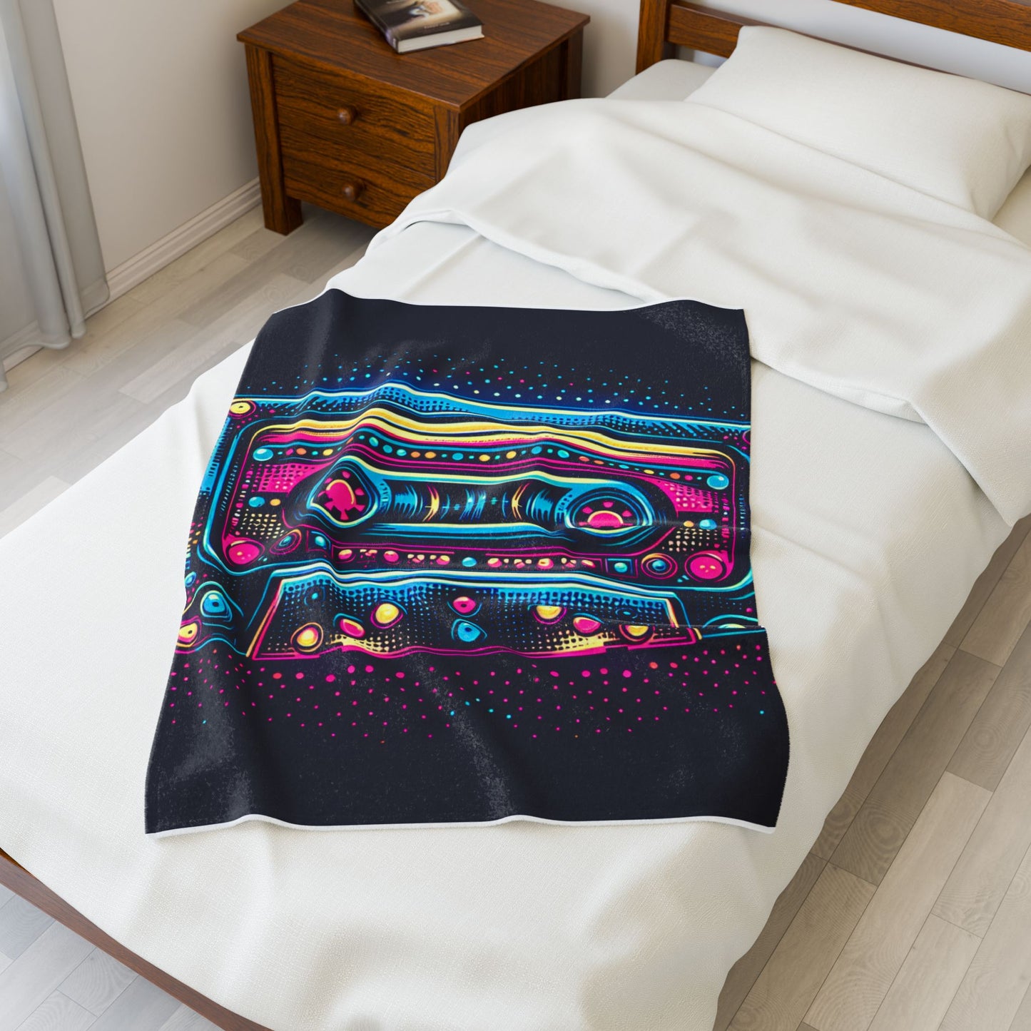 Retro Rhythm in Neon Tones - Plush Blanket