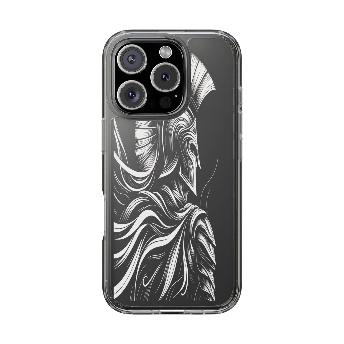 Transparent Helmeted Sentinel in Monochrome Motion Iphone Case Compatible With Iphone 16 15 14 - Clear Phone Cover