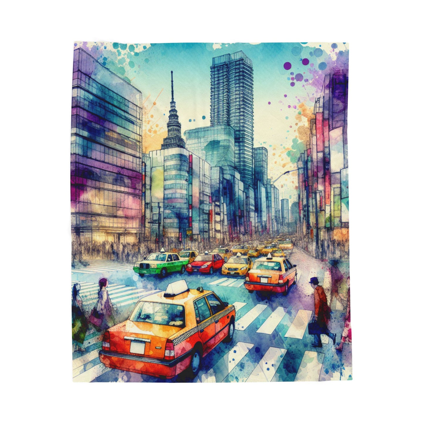 City Crossing in Watercolors - Plush Blanket