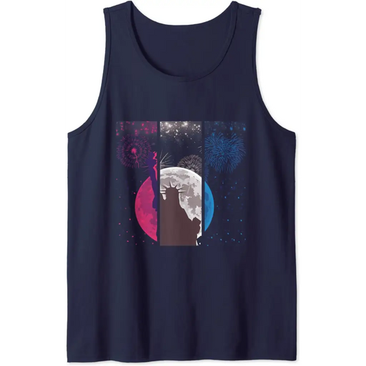 4th of July Statue Liberty Fourth Fireworks Tank Top - Navy