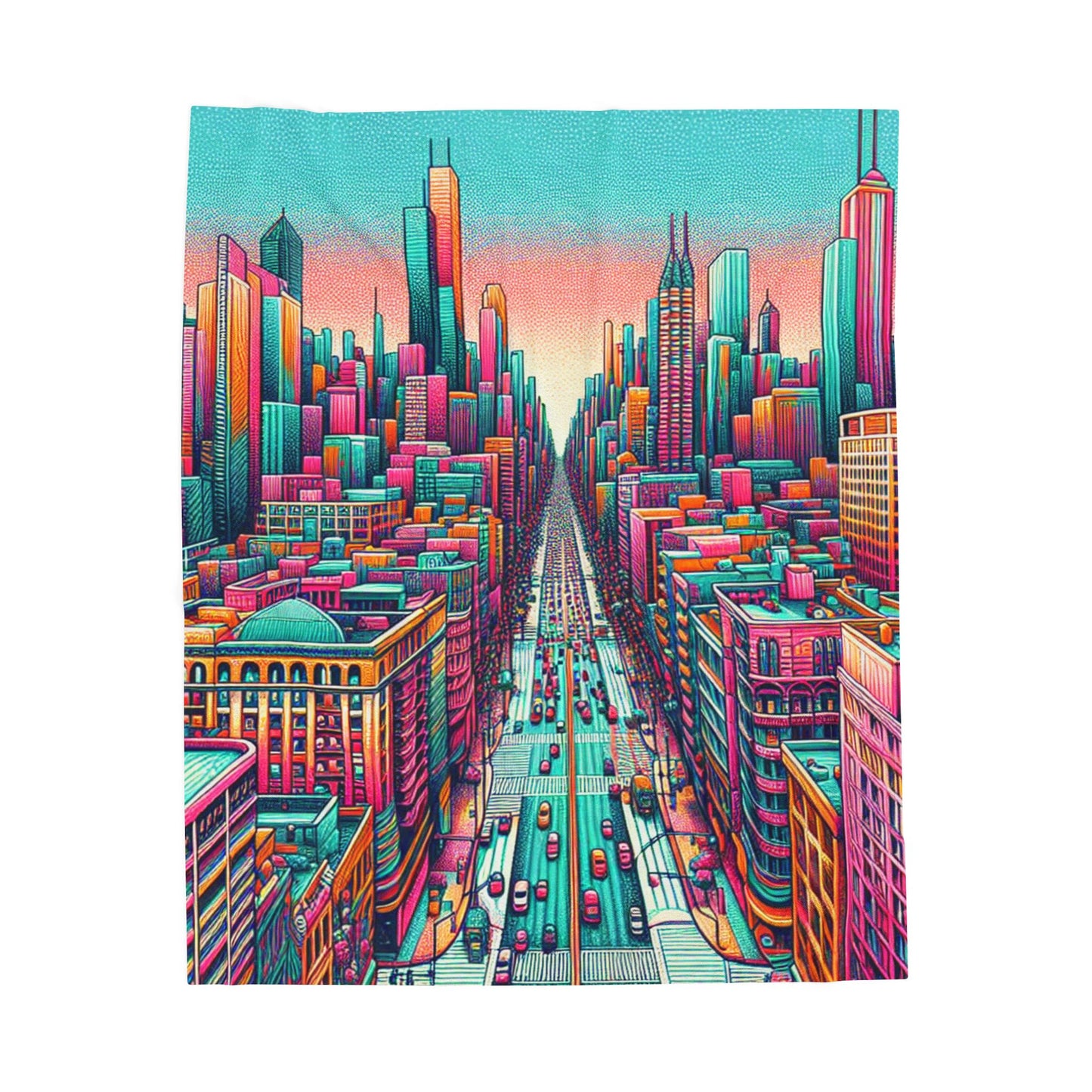 Chromatic Cityscape Odyssey - Plush Blanket