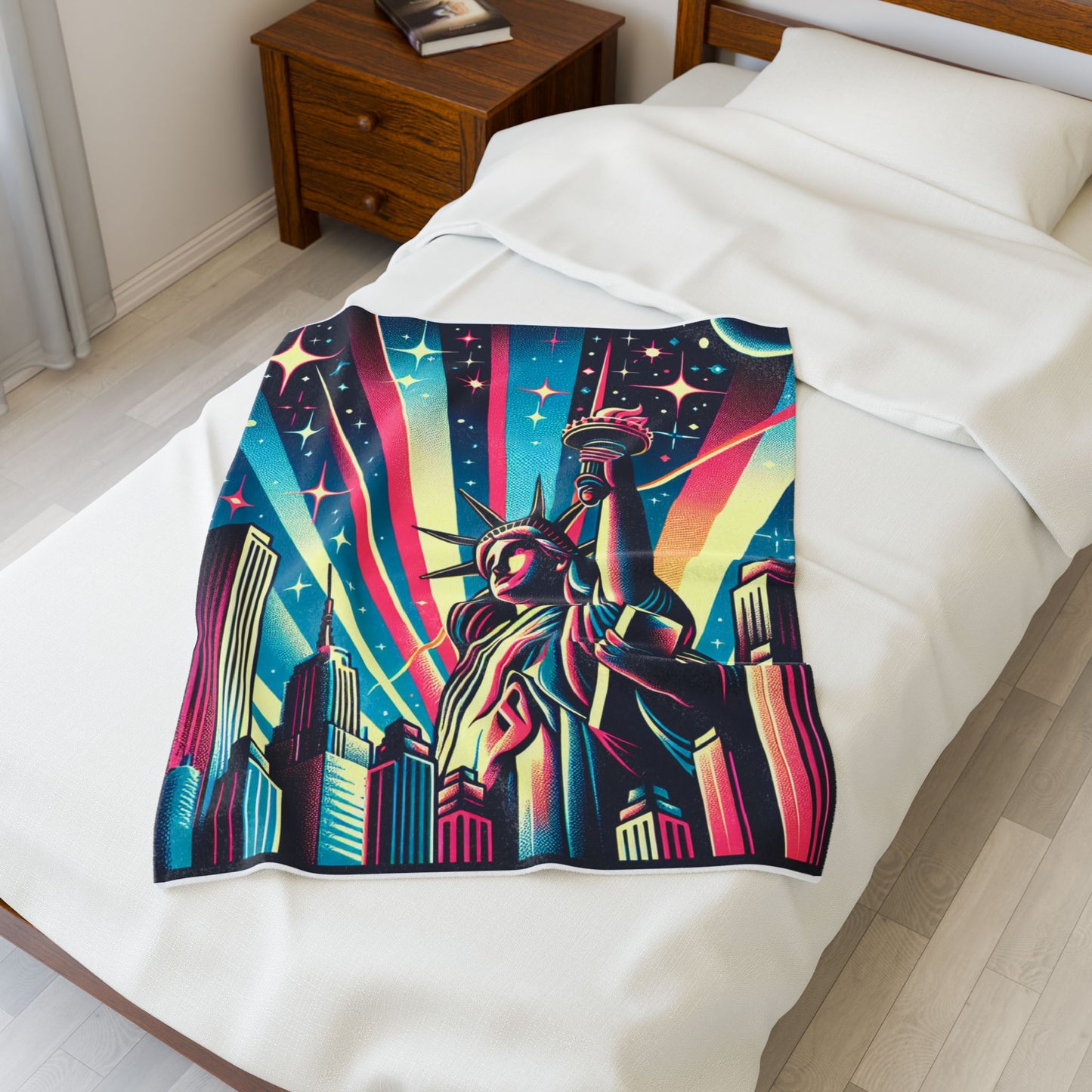 Liberty's Radiance in the City Lights - Plush Blanket
