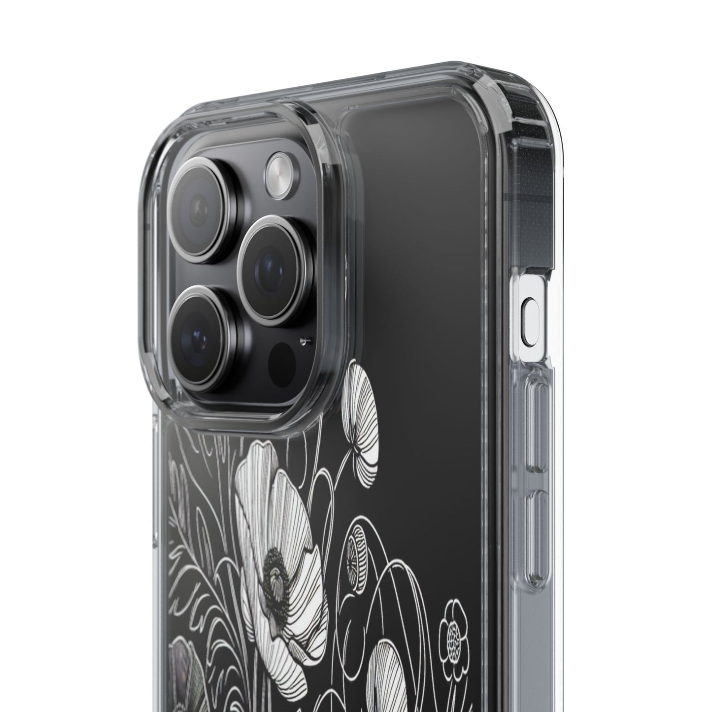 Transparent Black and White Floral Design Iphone Case Compatible With Iphone 16 15 14 - Clear Phone Cover