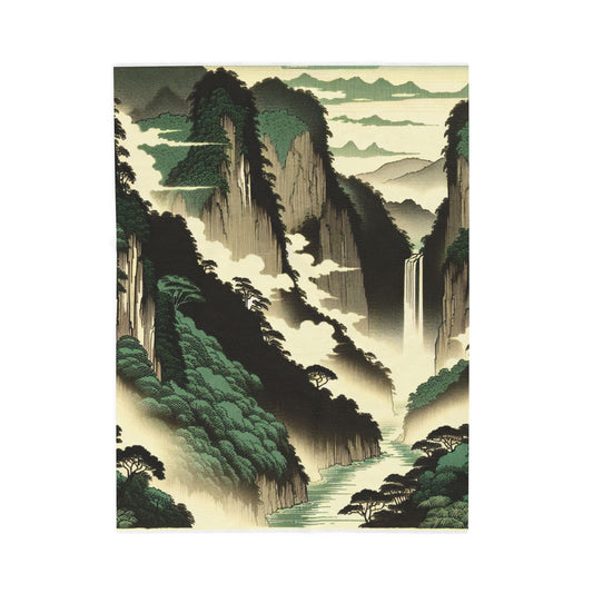 Majestic Cliffs and Waterfall Scene - Plush Blanket