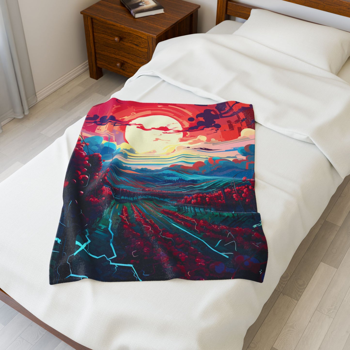 Crimson Vineyard at Sunset- Plush Blanket