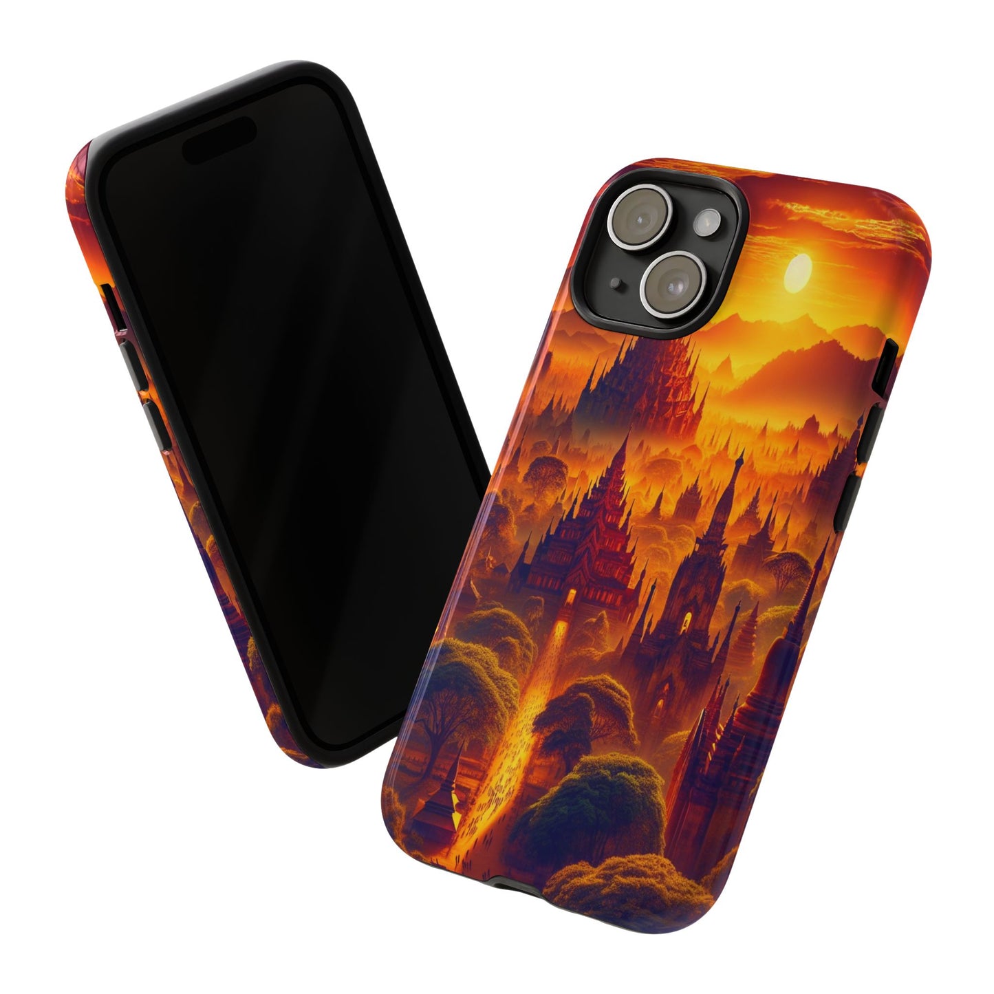 Golden Horizon of Mystical Pagodas - Phone Case