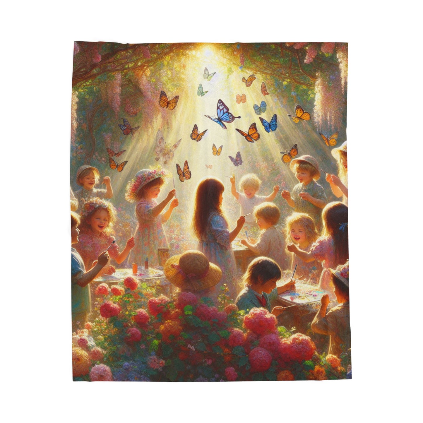 Joyful Gathering in a Sunlit Meadow - Plush Blanket