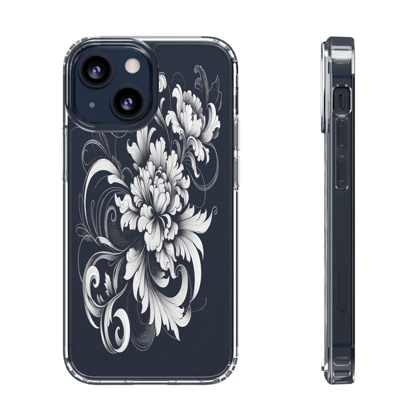 Transparent Intricate Flourish Design Iphone Case Compatible With Iphone 16 15 14 - Clear Phone Cover