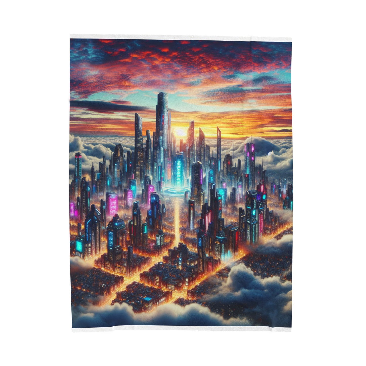 Futuristic Skyscrapers Above the Clouds - Plush Blanket