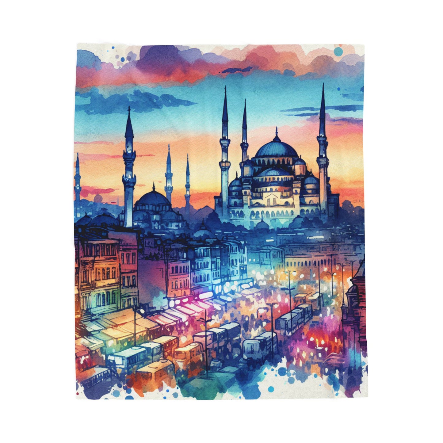 Bustling Evening in the Bazaar - Plush Blanket