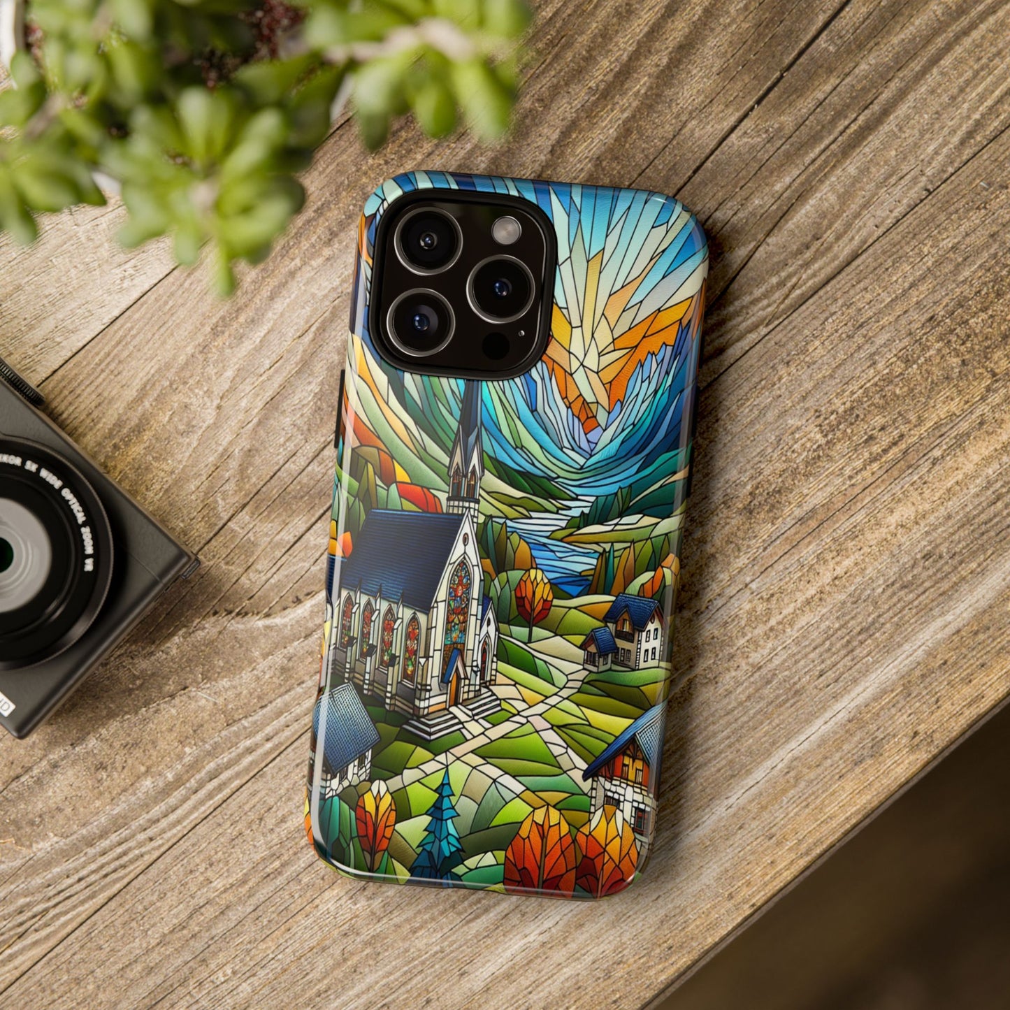 Stained Glass Countryside Scene - Phone Case