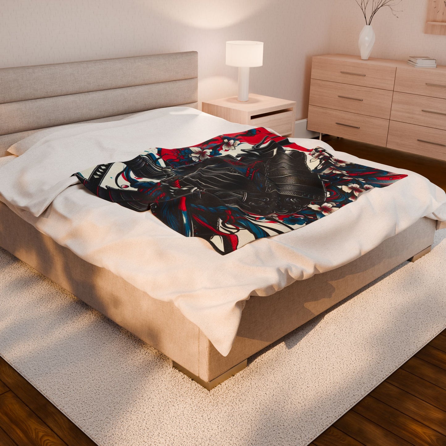 Samurai in Blooming Battle Gear - Plush Blanket