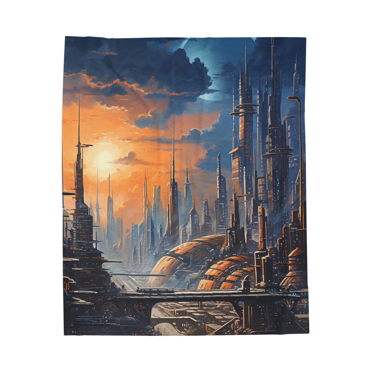 Sunset Over Future Metropolis- Plush Blanket