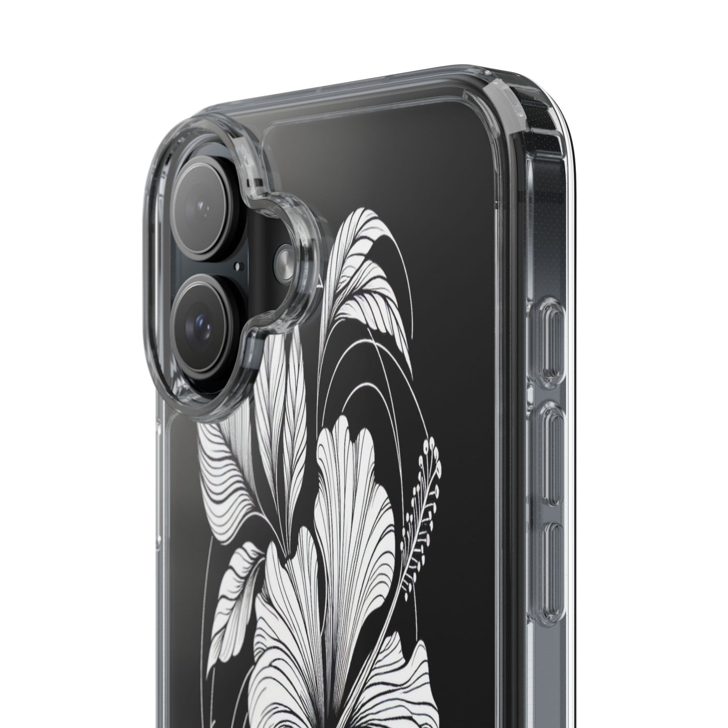 Transparent Hibiscus Design in Black and White Iphone Case Compatible With Iphone 16 15 14 - Clear Phone Cover