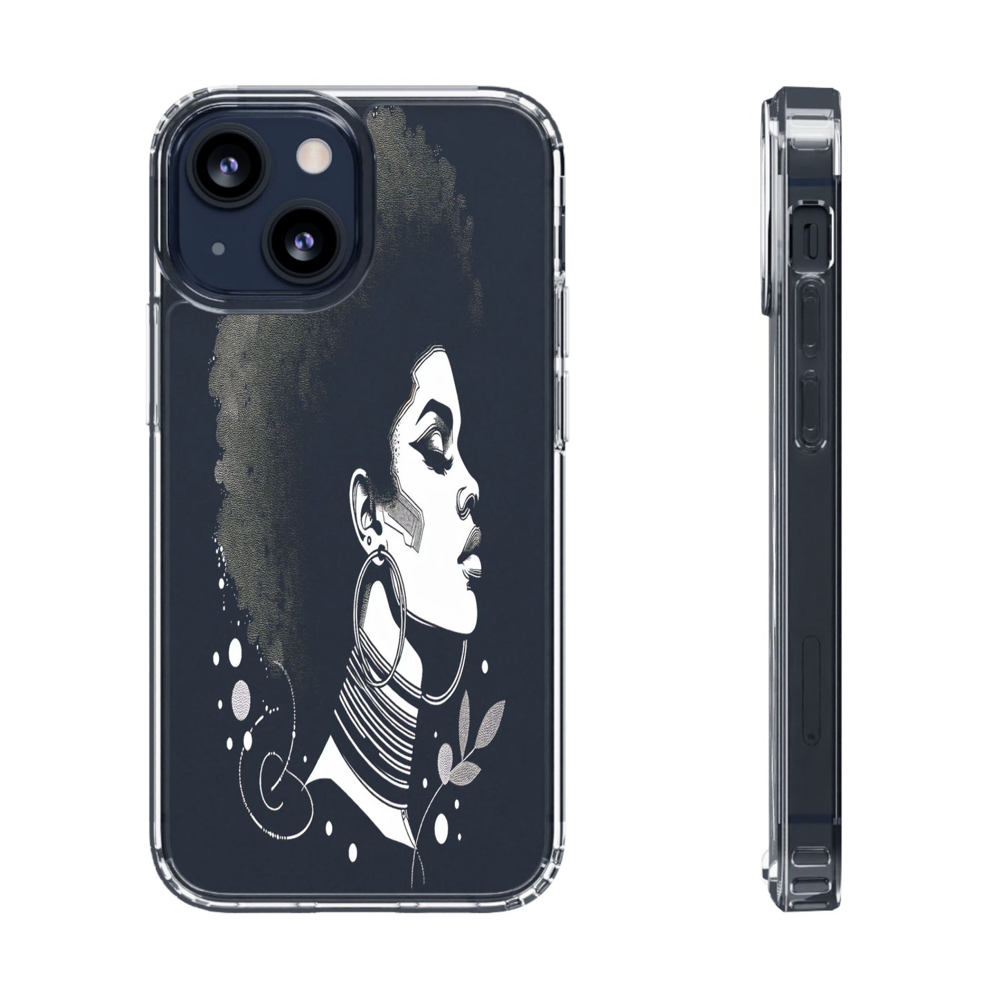 Transparent Afro Goddess Portrait Iphone Case Compatible With Iphone 16 15 14 - Clear Phone Cover