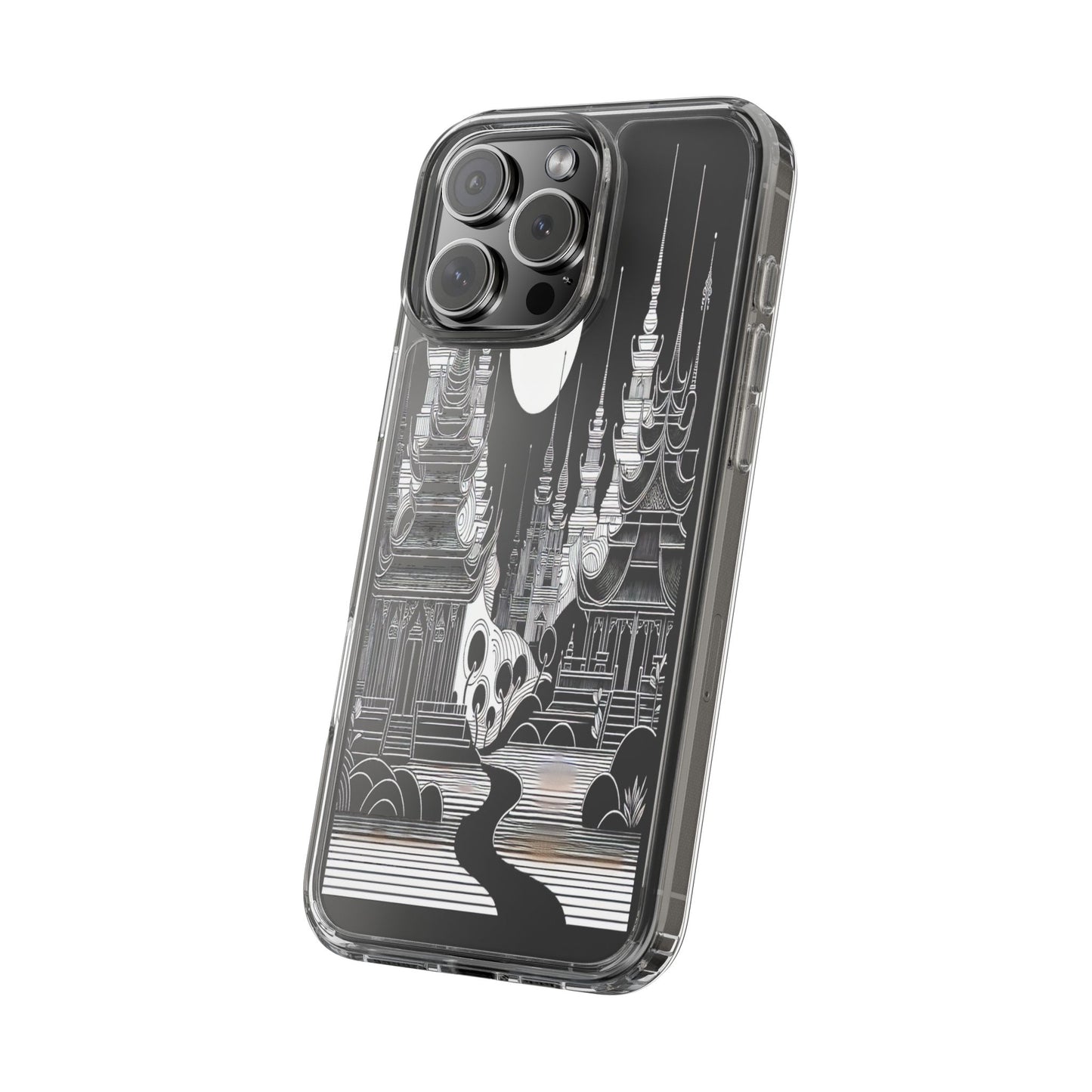 Transparent Temple Silhouette Under Bright Moon Iphone Case Compatible With Iphone 16 15 14 - Clear Phone Cover