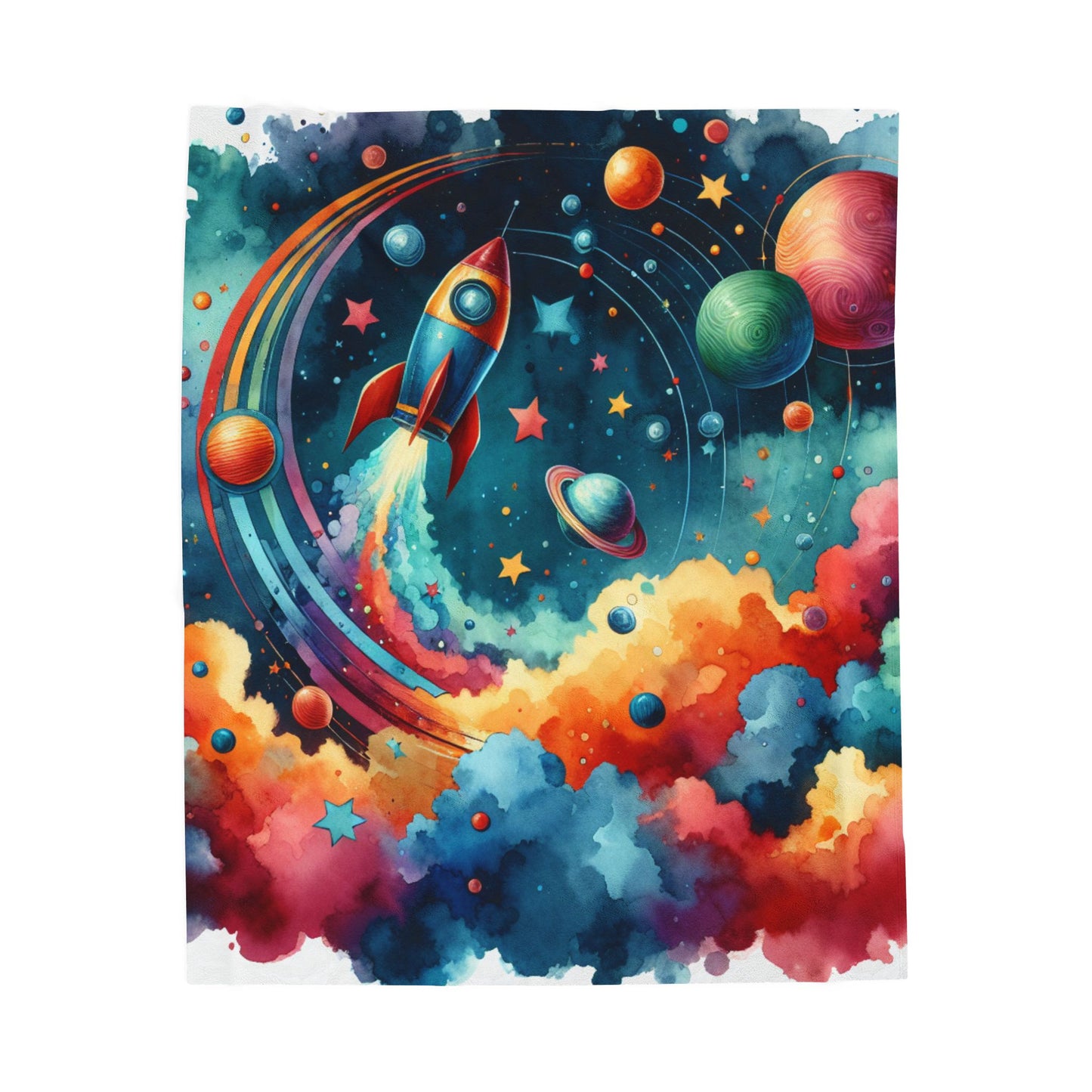 Rocket Beyond the Nebula - Plush Blanket