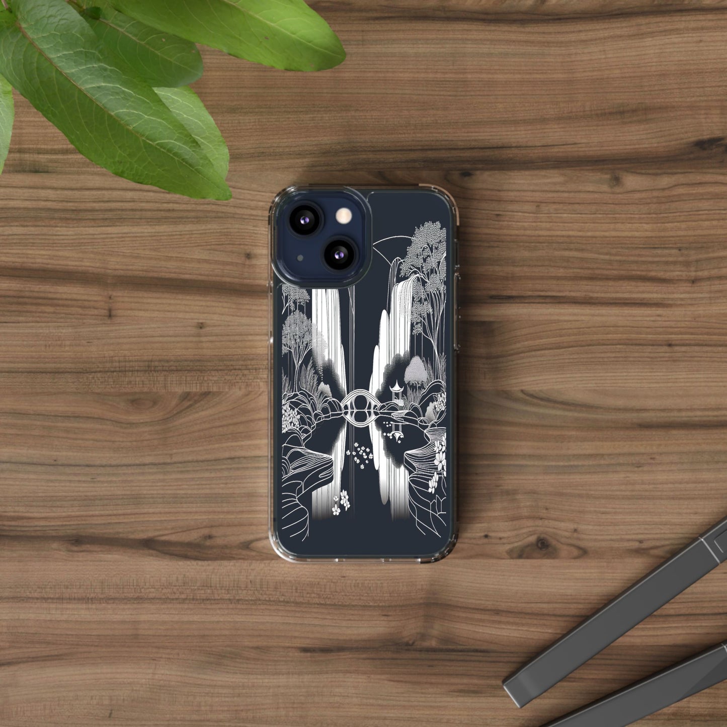 Transparent Waterfall Bridge Scene Iphone Case Compatible With Iphone 16 15 14 - Clear Phone Cover