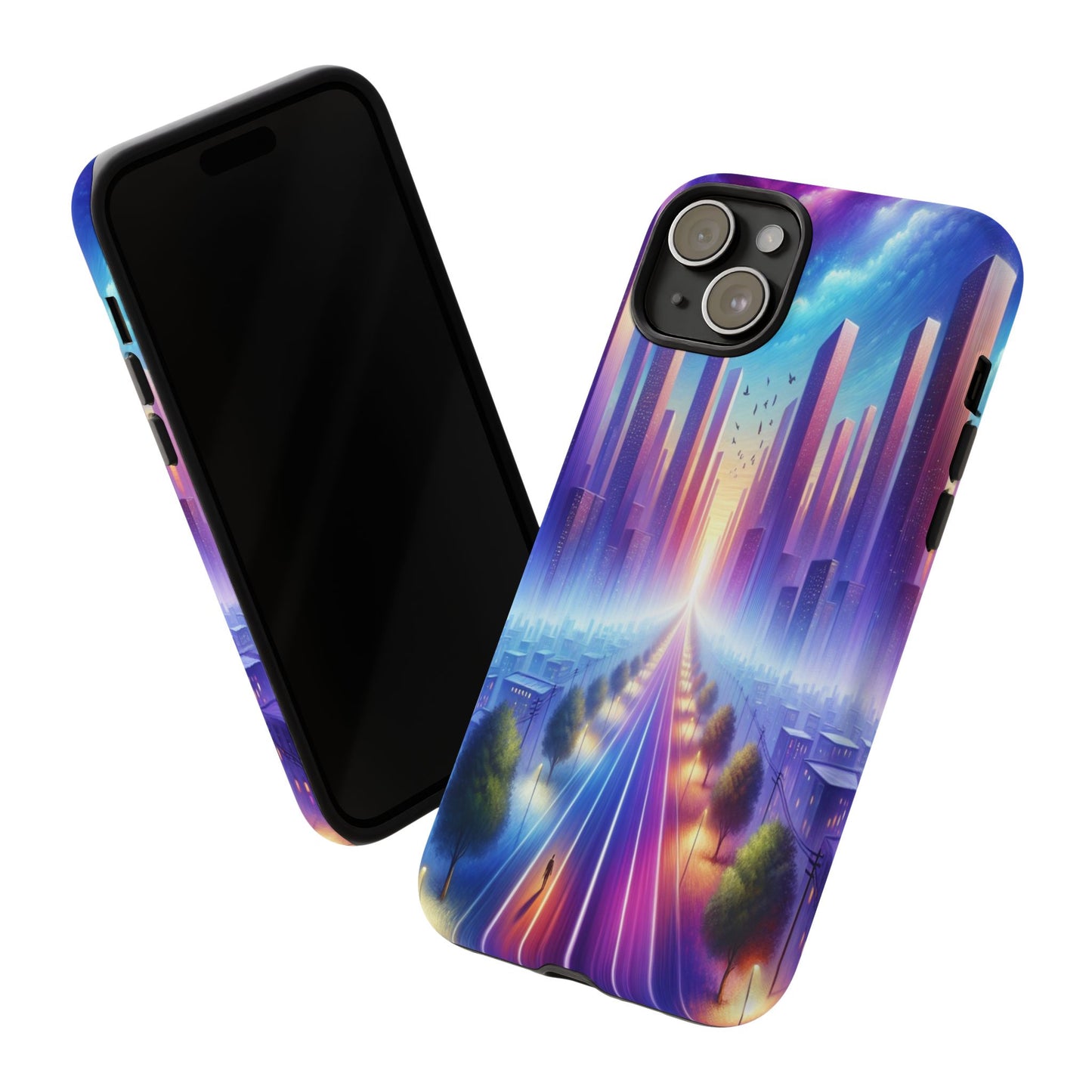 Journey into the Luminous Cityscape - Phone Case