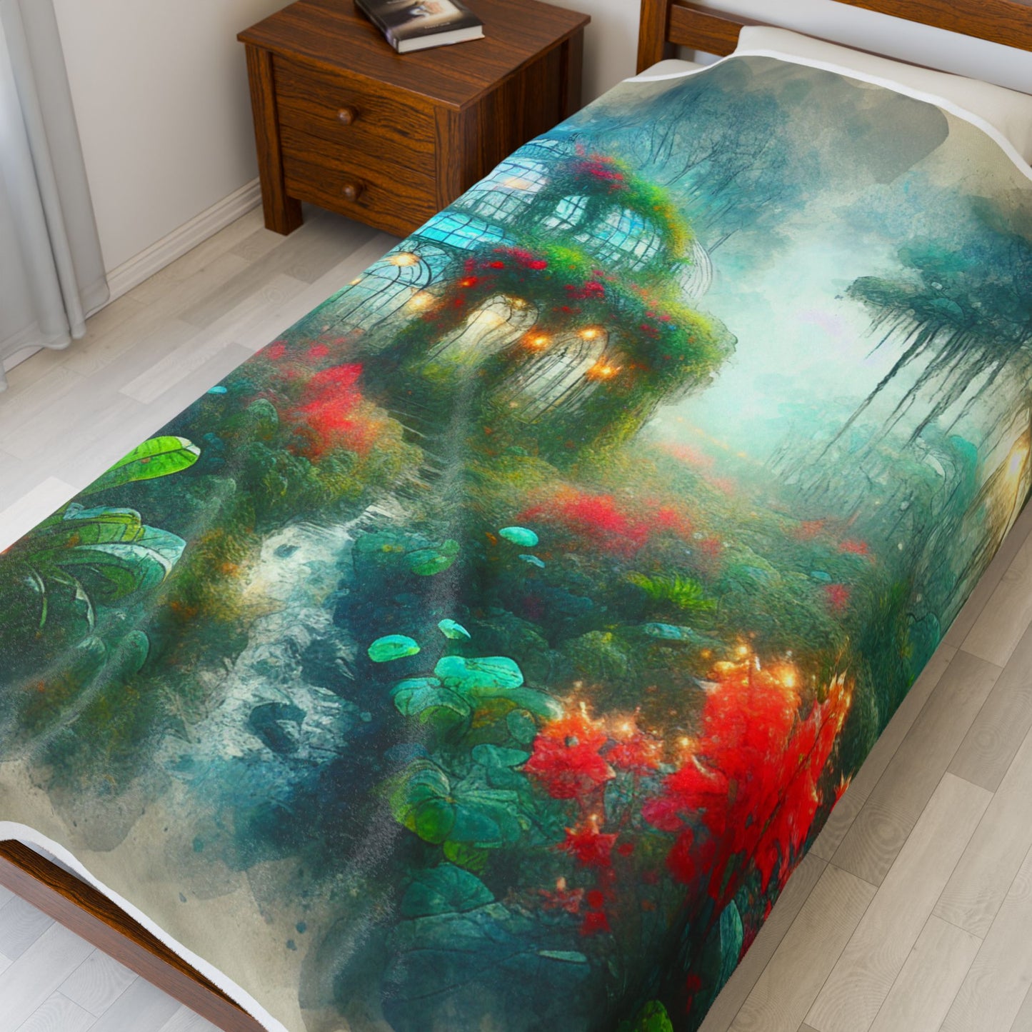 Botanical Haven in Misty Glade- Plush Blanket