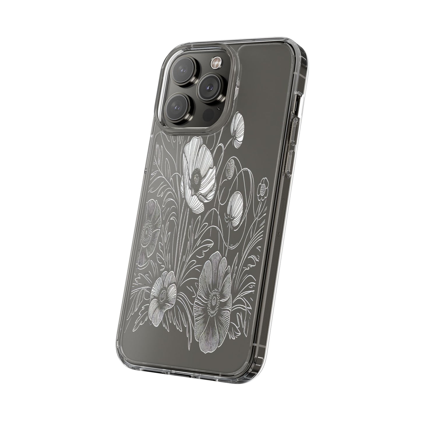 Transparent Black and White Floral Design Iphone Case Compatible With Iphone 16 15 14 - Clear Phone Cover