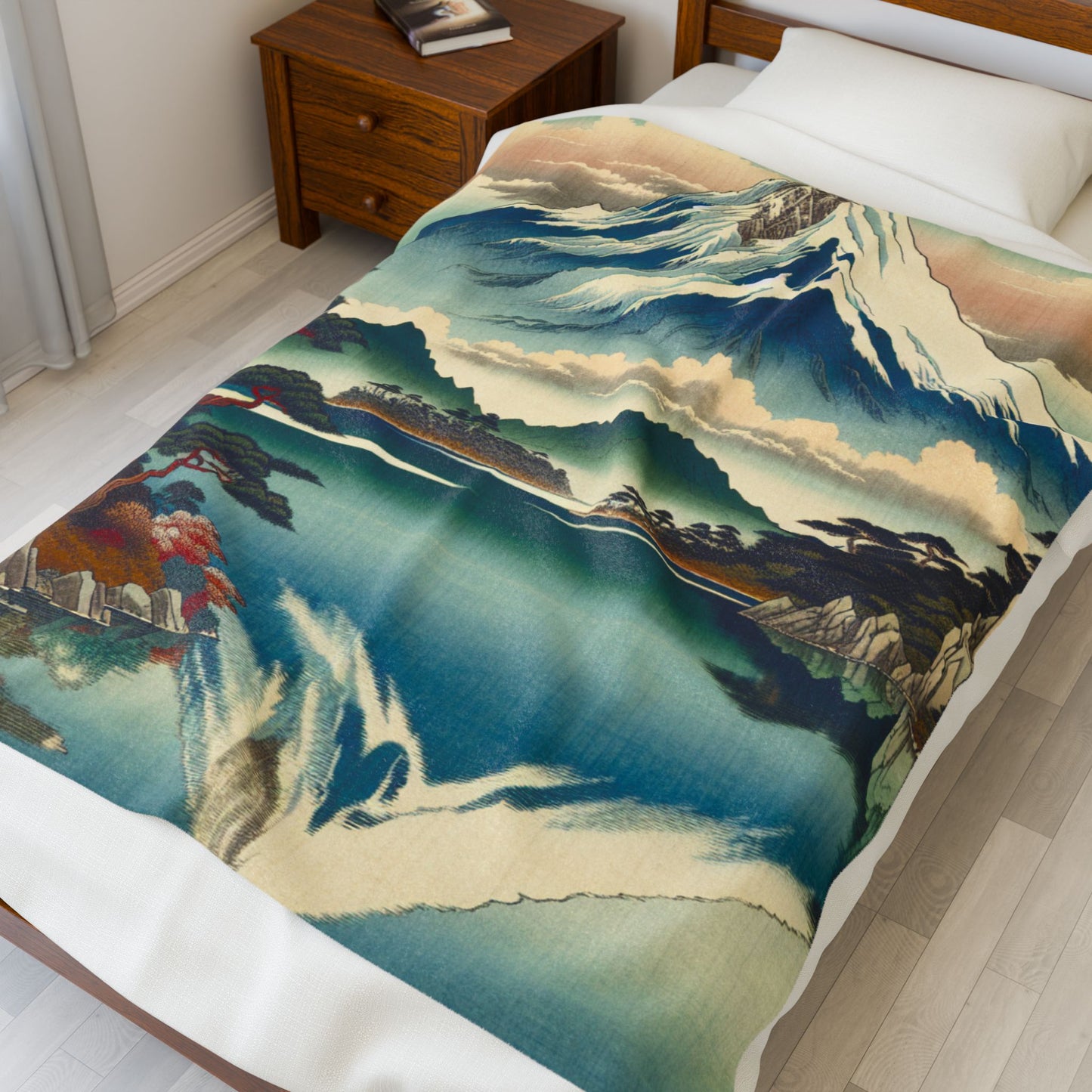 Majestic Peaks and Tranquil Lake - Plush Blanket